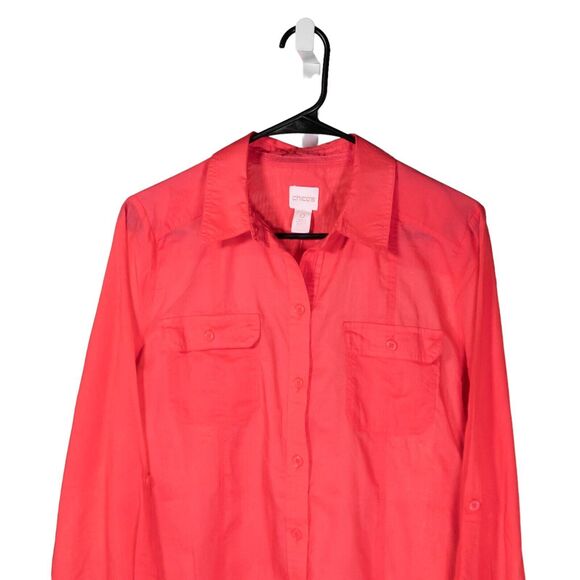 Chico's Women's Shirt Button Up Orange Long Sleeve Blouse Top Size 0 US S/4 NWT - Picture 6 of 10